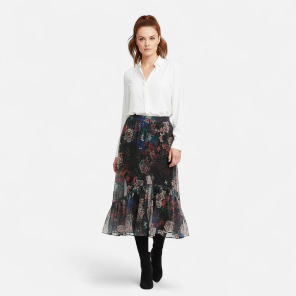 Maeve Dresses & Skirts - Maeve Anthropologie Meeva Black Floral Mesh Maxi Leggings Skirt- Small